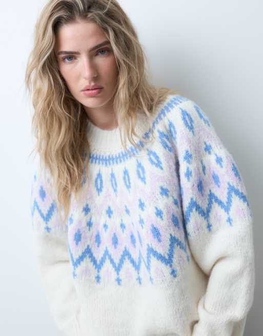 ASOS DESIGN fairisle-grovstickad oversizetröja i creme, 3 av 5