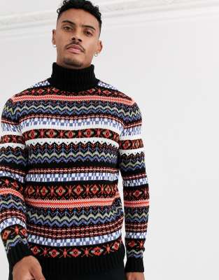 roll neck fair isle jumper