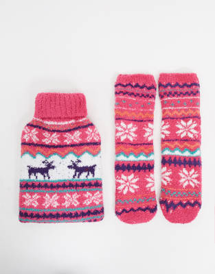 ASOS DESIGN  Fairislemönstrad varmvattenflaska och strumpor-Rosa Rosa