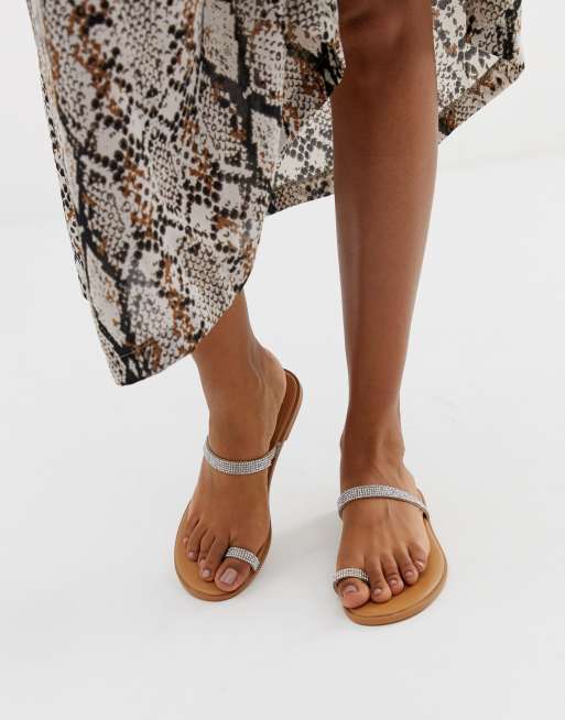 ASOS DESIGN Fairness embellished toe loop flat sandals | ASOS