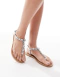[ASOS DESIGN] ASOS DESIGN Fairy-Dust embellished flat sandals in silver 42 Silver pu