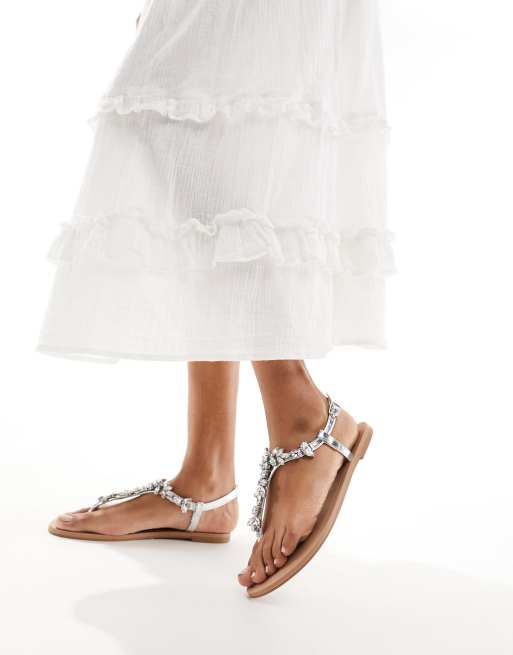 ASOS DESIGN - Fairy-Tale - Platte sandalen met versiering in zilver, 3 van 4