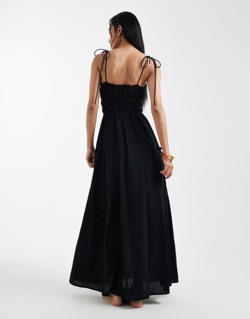 ASOS DESIGN Faith beach shirred maxi sundress in black , 4 of 4