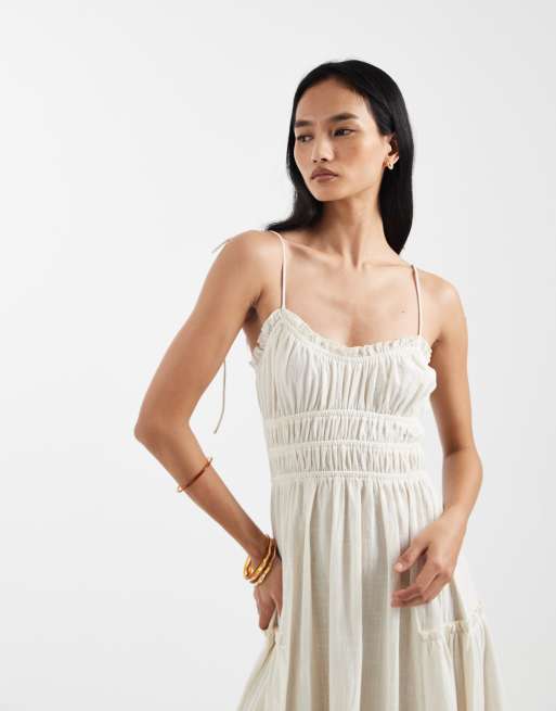 ASOS DESIGN Faith beach shirred maxi sundress in cream , 2 of 4