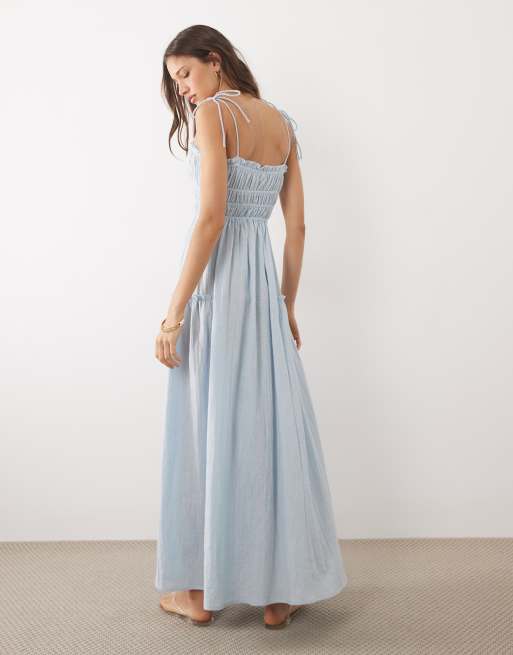 ASOS DESIGN Faith beach shirred maxi sundress in soft blue, 4 of 4