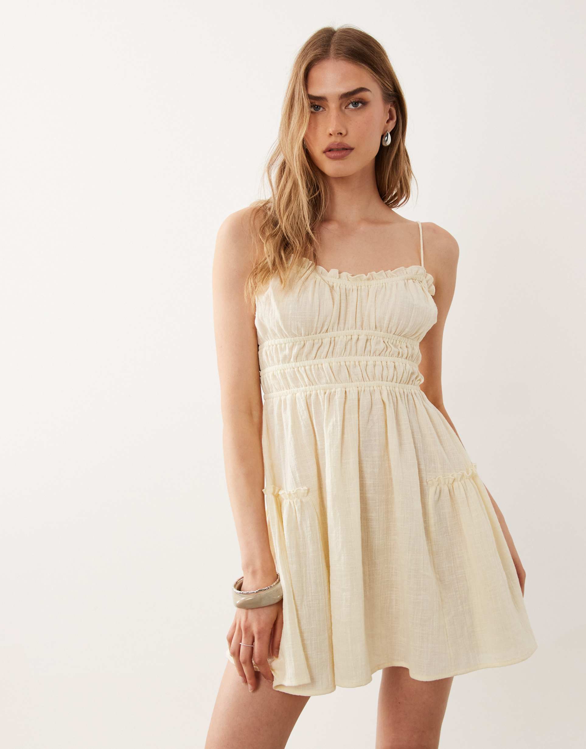 asos design faith beach shirred mini sundress in lemon