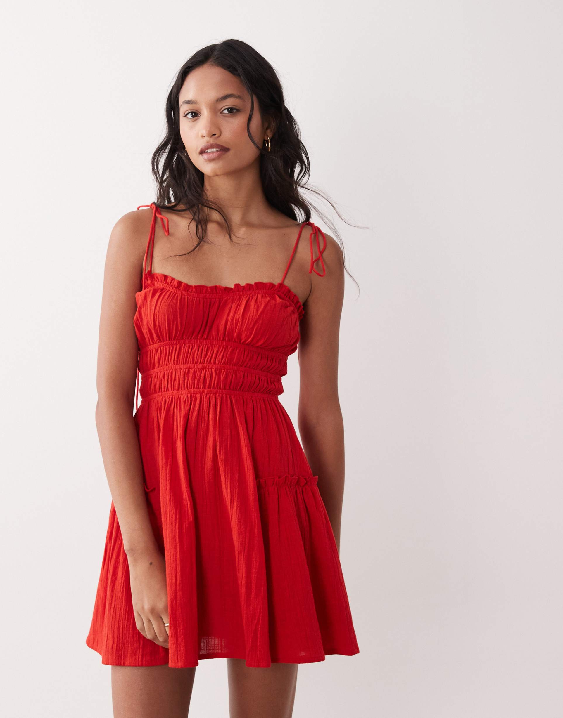 asos design faith beach shirred mini sundress in red