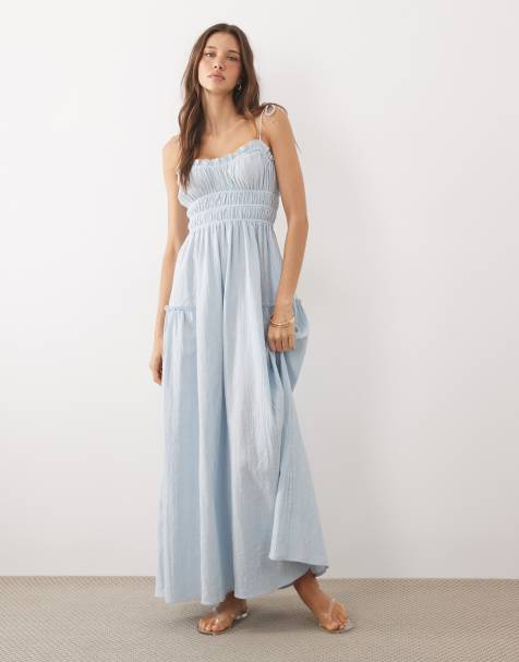 ASOS DESIGN – Faith – Blå, smockad maxiklänning för stranden - view 1