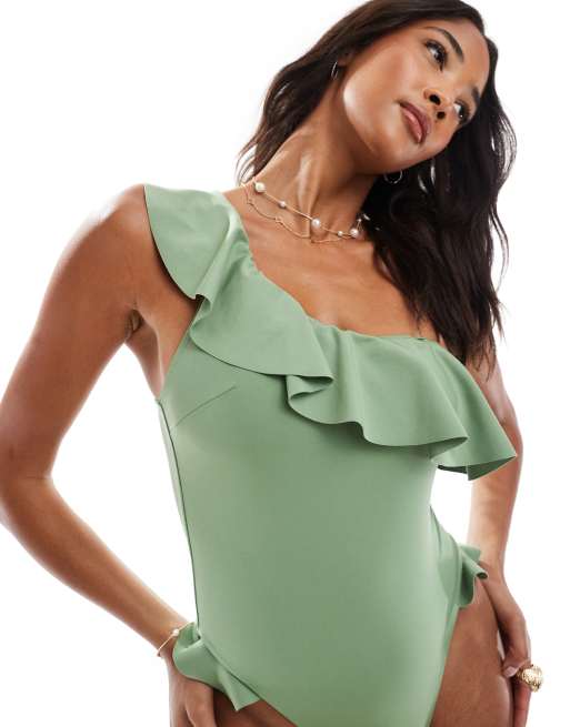 ASOS DESIGN – Faith – Figurformender, hochwertiger Badeanzug in Grün, 2 von 4
