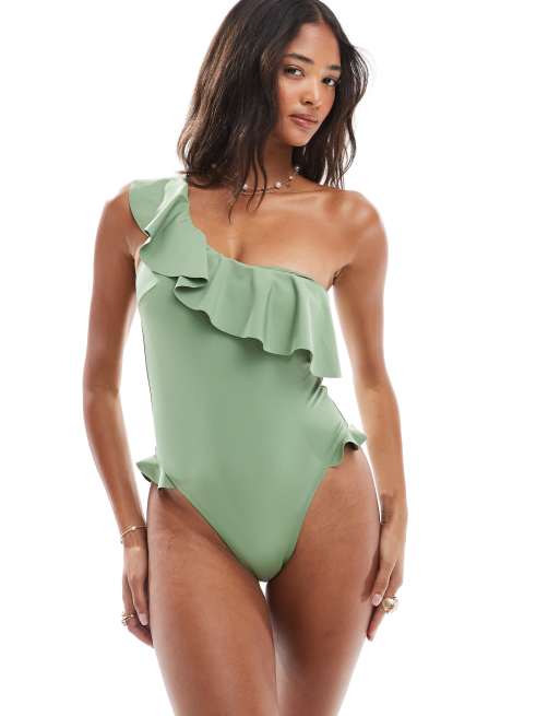 ASOS DESIGN – Faith – Figurformender, hochwertiger Badeanzug in Grün, 4 von 4