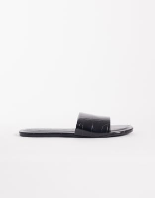 ASOS DESIGN Faith flat sandals in black croc