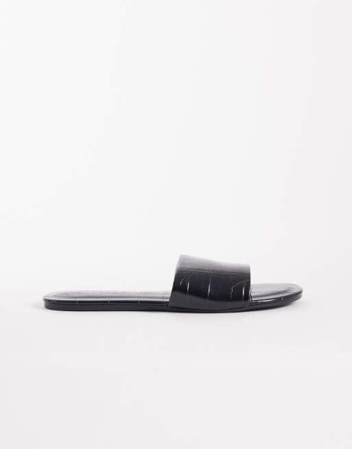 ASOS DESIGN Faith flat sandals in black croc, 3 of 4