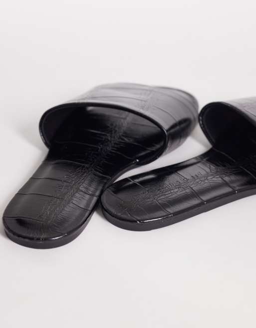 ASOS DESIGN Faith flat sandals in black croc, 4 of 4