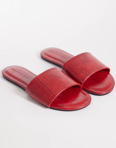 ASOS DESIGN Faith flat sandals in red croc - view 1