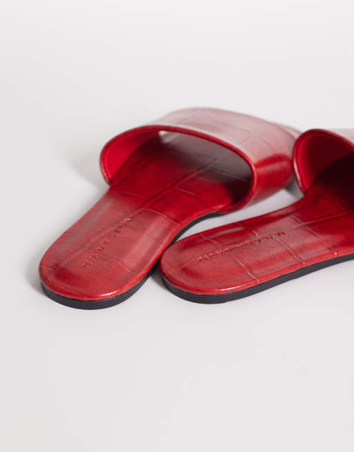 ASOS DESIGN Faith flat sandals in red croc, 4 of 4