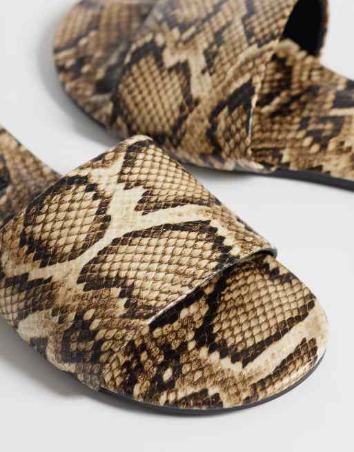 ASOS DESIGN Faith flat sandals in snake pu, 3 of 4
