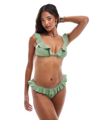 ASOS DESIGN Faith frilly bikini in green - view 1