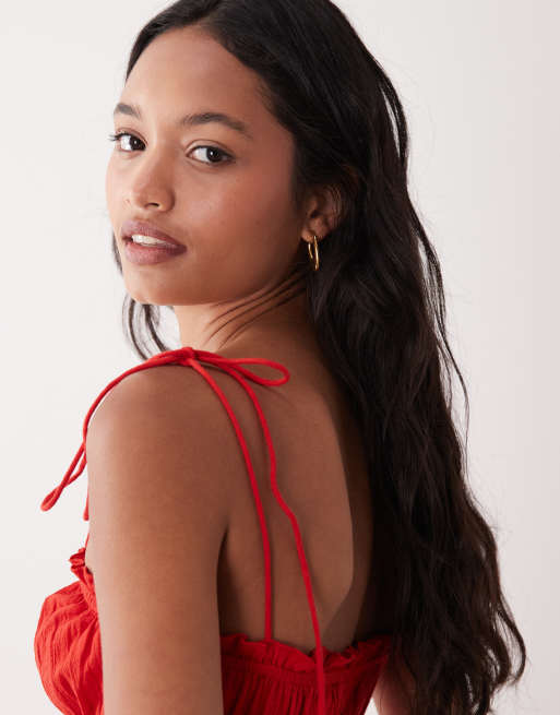 ASOS DESIGN – Faith – Gesmoktes Sommerstrandkleid in Minilänge in Rot, 2 von 4