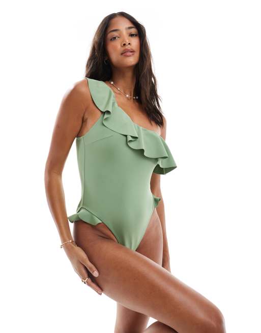 ASOS DESIGN Faith premium scuba sculpting swimsuit in green