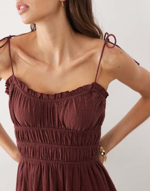 ASOS DESIGN - Faith - Robe d'été de plage longue froncée - Chocolat, 4 de 4