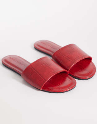 Faith - Sandales plates effet croco - Rouge 36