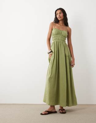 ASOS DESIGN Faith shirred beach maxi sundress in washed olive | ASOS