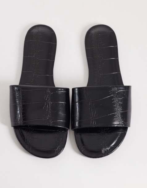 ASOS DESIGN - Faith - Sorte flade sandaler med krokodillemønster - view 1