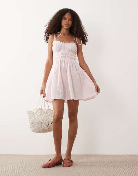 ASOS DESIGN - Faith - Vestido playero corto lila pálido fruncido - view 1