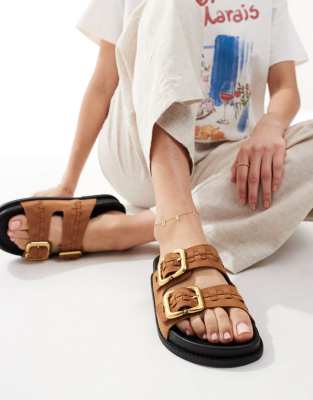 ASOS DESIGN - Faithful - Slider in Hellbraun mit Weboptik und Fußbett-Neutral