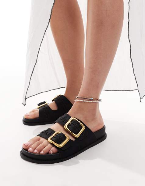 ASOS DESIGN – Faithful – Slider in Schwarz mit Weboptik und Fußbett - view 1