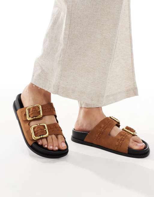 ASOS DESIGN Faithful woven detail footbed slides in tan, 3 of 4