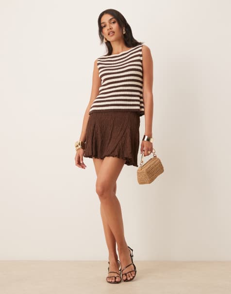 ASOS DESIGN texture godet mini skirt in chocolate