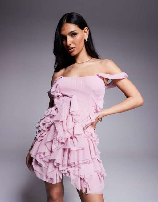 ASOS DESIGN – Fakturowana drapowana sukienka mini w kolorze różowym, 4 z 4