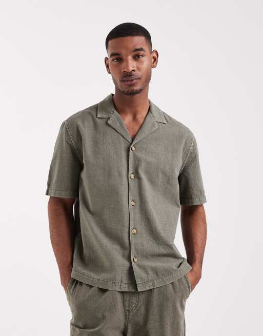 ASOS DESIGN – Fakturowany zestaw z kołnierzykiem kubańskim w kolorze khaki, 2 z 3
