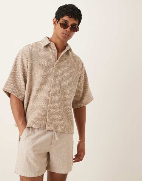 ASOS DESIGN textured half sleeve shirt in hessian