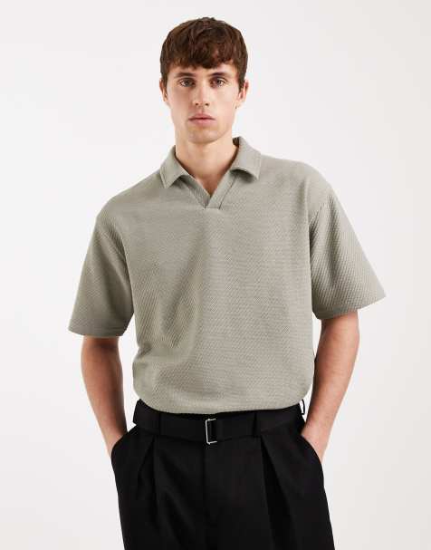 ASOS DESIGN – Fakturowana koszulka polo z kołnierzykiem kubańskim w kolorze khaki - view 1