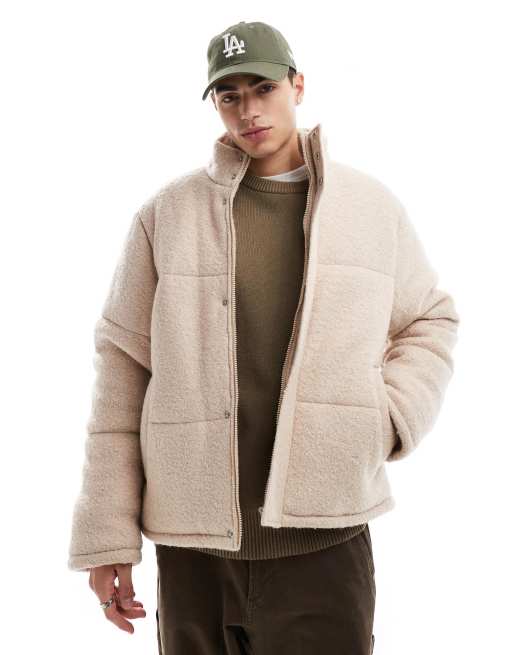 ASOS DESIGN – Fakturowana kurtka ocieplana z imitacji wełny w kolorze ecru
