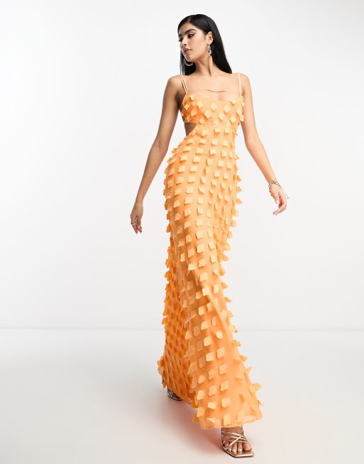 ASOS DESIGN – Fakturowana pomarańczowa sukienka maxi na ramiączkach z odkrytymi plecami