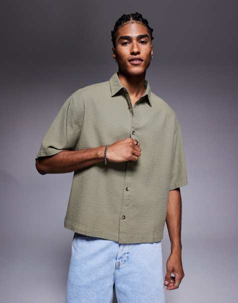 ASOS DESIGN boxy oversized textured shirt in khaki