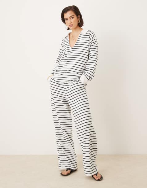 ASOS DESIGN textured stripe straight leg trouser
