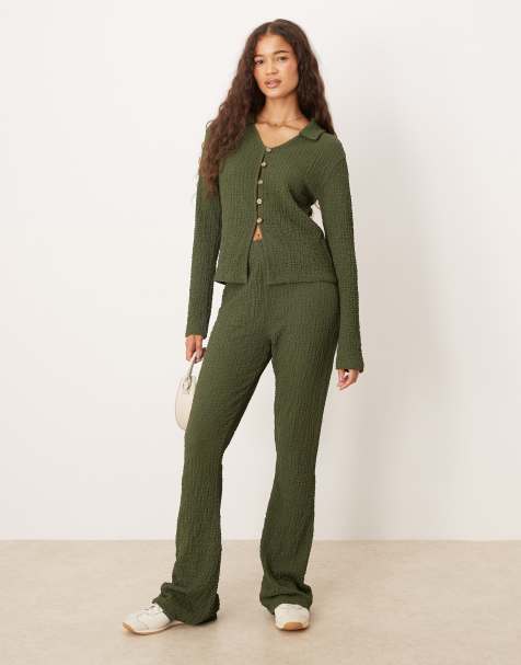 ASOS DESIGN textured flared trouser co-ord in khaki
