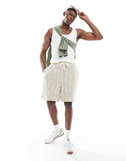 ASOS DESIGN – Fakturowane szorty oversize w paski w kolorze khaki