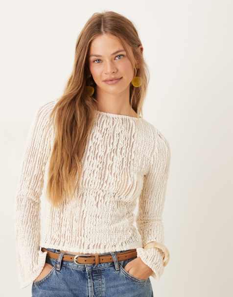 ASOS DESIGN – Fakturowany biały top z rozkloszowanymi rękawami - view 1