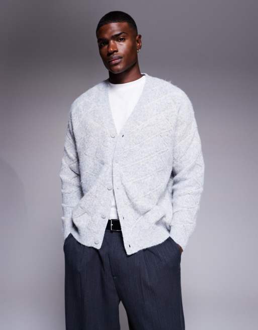 ASOS DESIGN – Fakturowany dzianinowy kardigan o fasonie super oversize w szarym kolorze