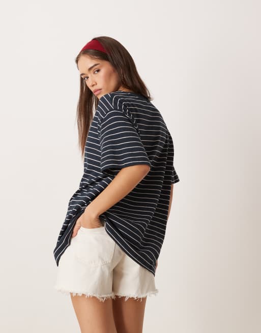 ASOS DESIGN – Fakturowany granatowy T-shirt oversize w paski, 4 z 4