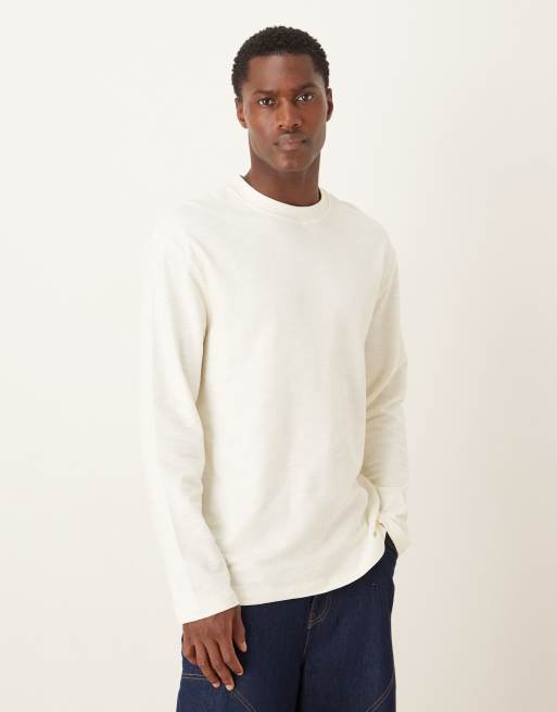 ASOS DESIGN – Fakturowany kremowy T-shirt o luźnym kroju z długim rękawem