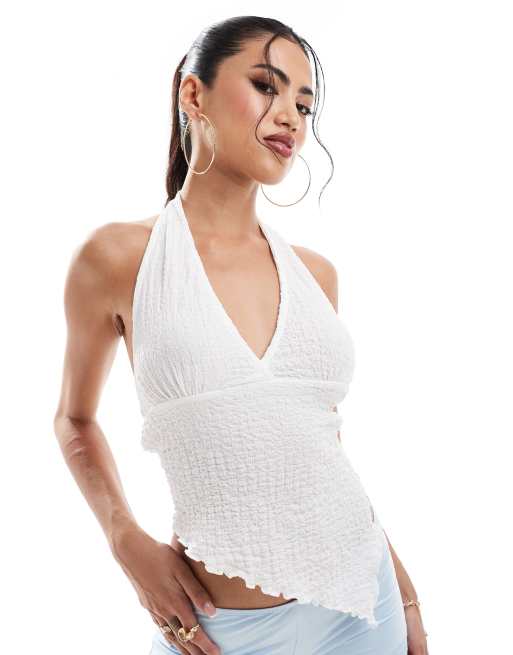 ASOS DESIGN – Fakturowany top z dekoltem halter w kolorze kości słoniowej