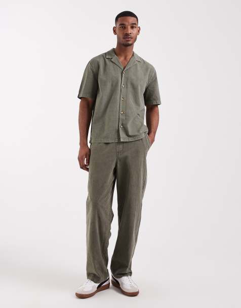 ASOS DESIGN – Fakturowany zestaw z kołnierzykiem kubańskim w kolorze khaki - view 1