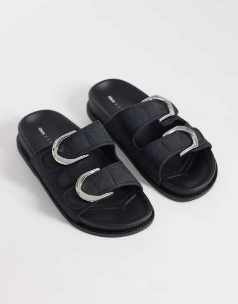 ASOS DESIGN Falcon double buckle footbed sandal in black - view 1