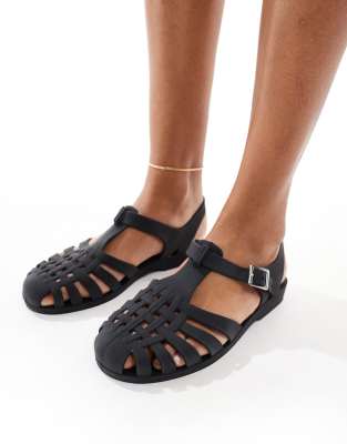 ASOS DESIGN - Falcon - Flache Jelly-Sandalen in Schwarz